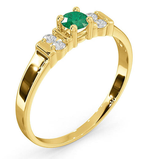 Emerald 3.75mm And Diamond 9K Gold Ring